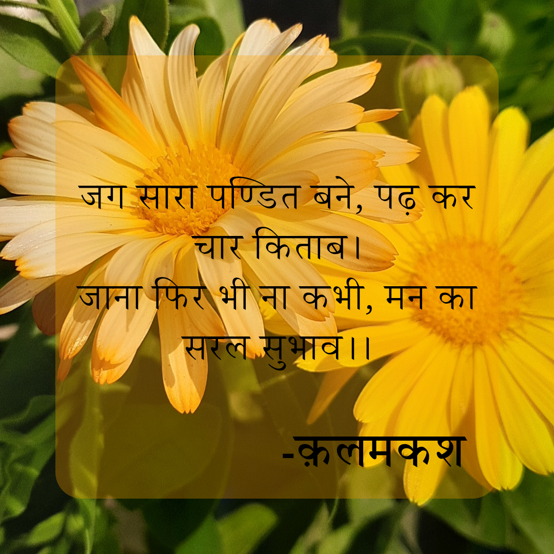 जग सारा पण्डित बने, पढ़ कर चार किताब।जाना फिर भी ना कभी, मन का सरल सुभाव।।'s image